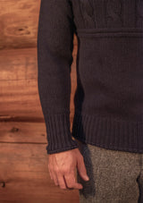 Clapperton Half Cable Knit Lambswool Sweater - Navy