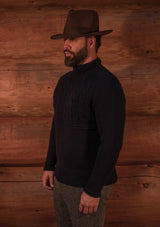 Clapperton Half Cable Knit Lambswool Sweater - Navy