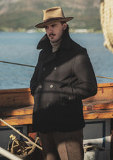Storm-Collar Pure Wool Pea Coat - Navy