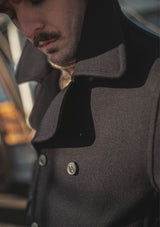 Storm-Collar Pure Wool Pea Coat - Navy