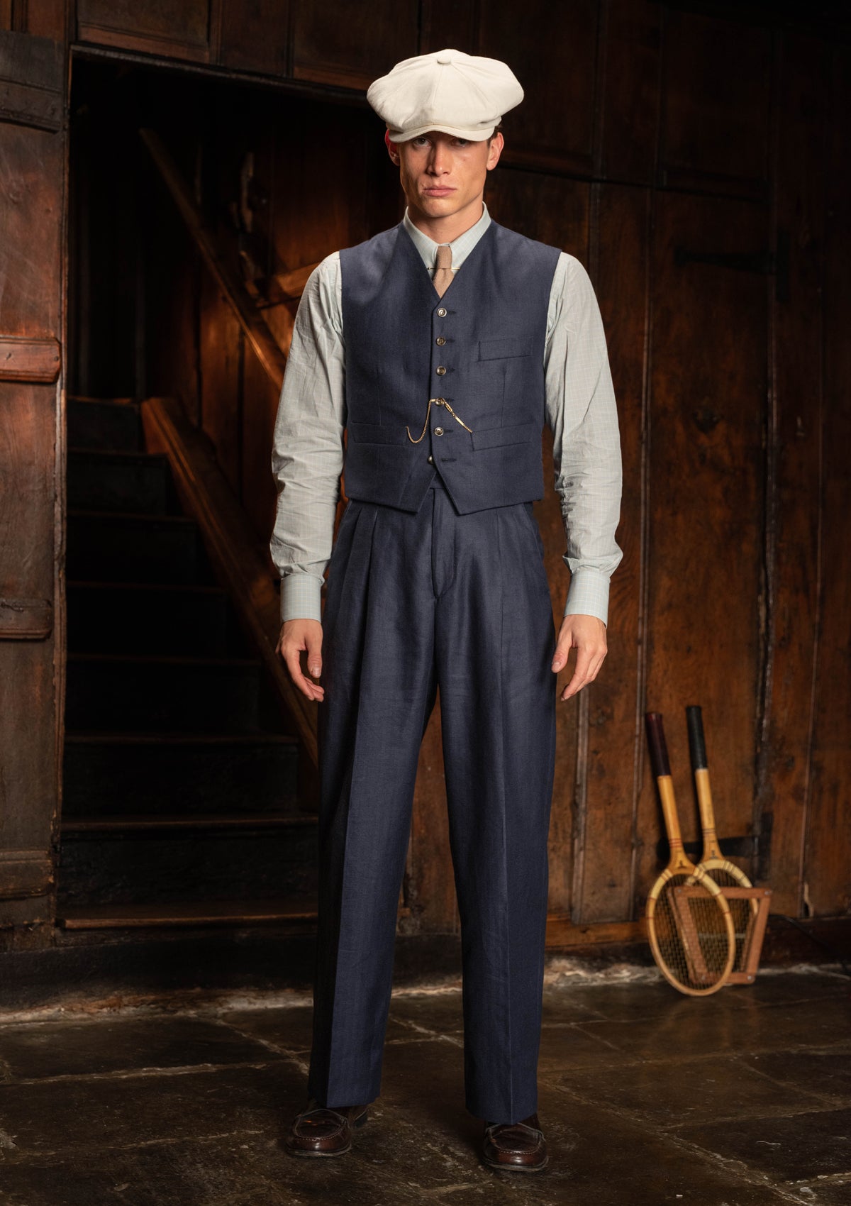 Cropped Waistcoat - Navy Herringbone