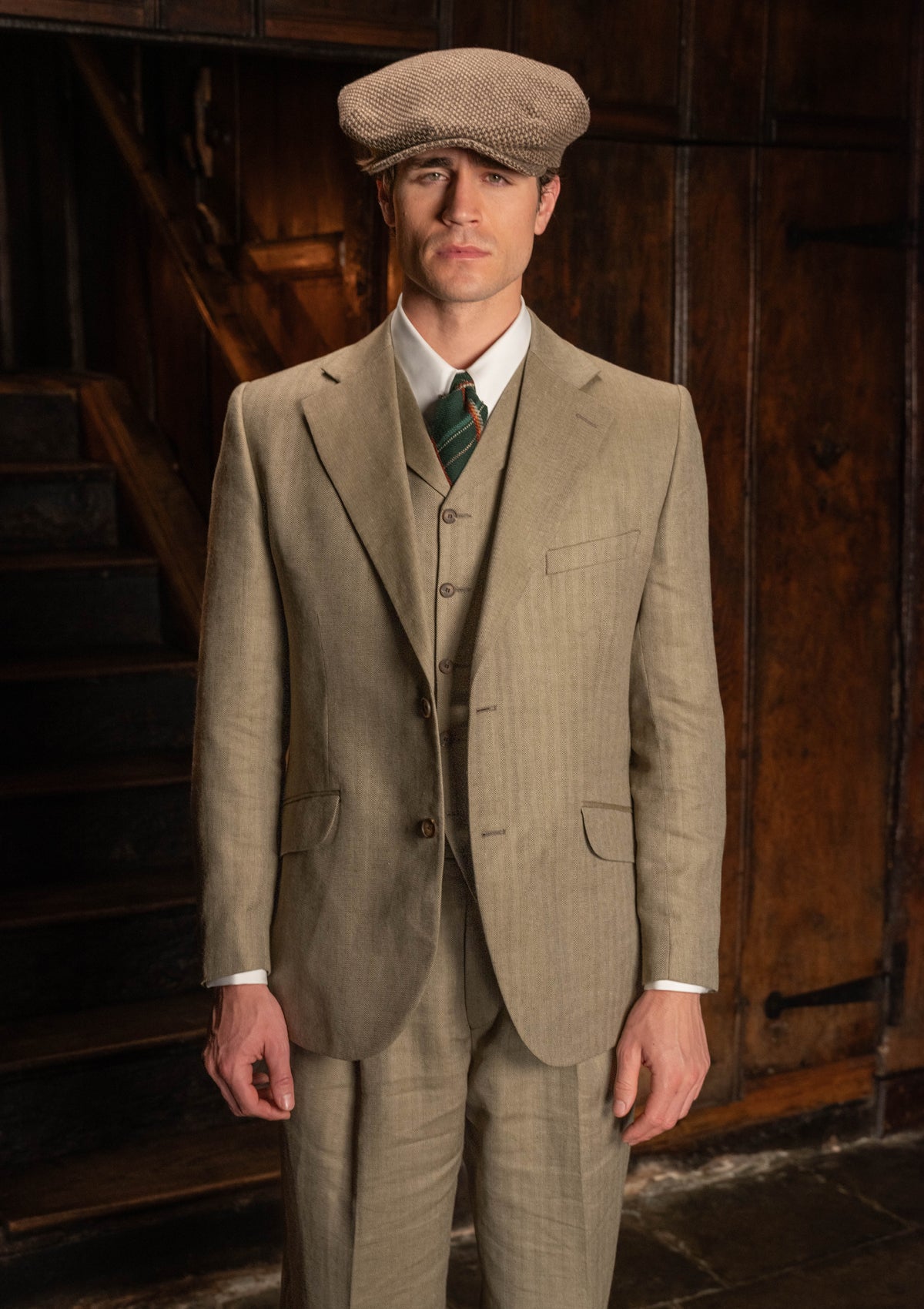 Coleman Waistcoat - Sage Herringbone