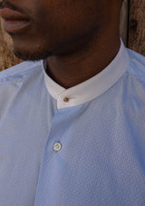 Grandad Collar Cotton Shirt - Light Blue