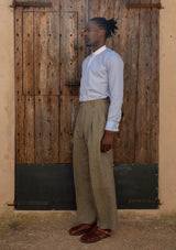 Grandad Collar Cotton Shirt - Light Blue