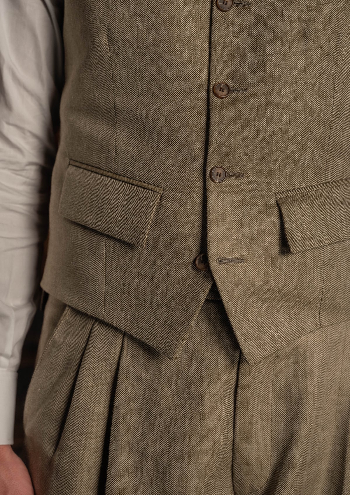 Coleman Waistcoat - Sage Herringbone