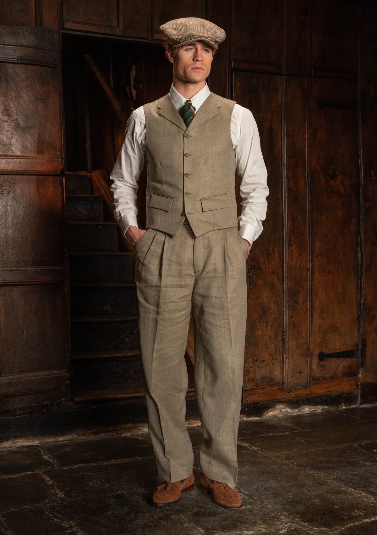 Coleman Waistcoat - Sage Herringbone