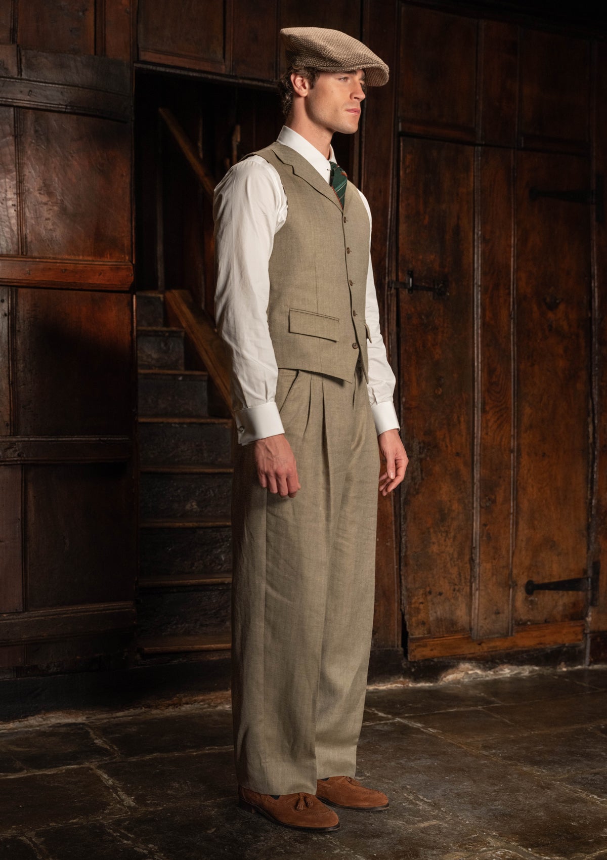 Coleman Waistcoat - Sage Herringbone