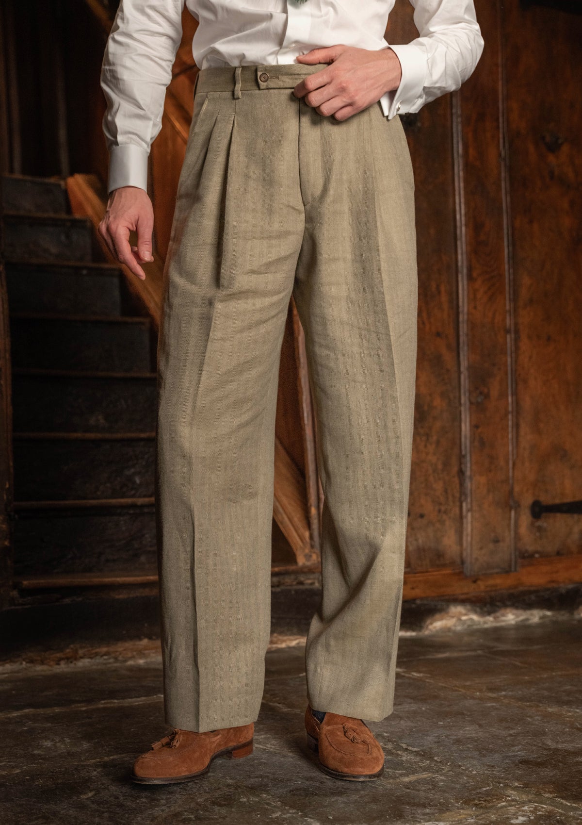 Coleman Clark Trouser - Sage Herringbone