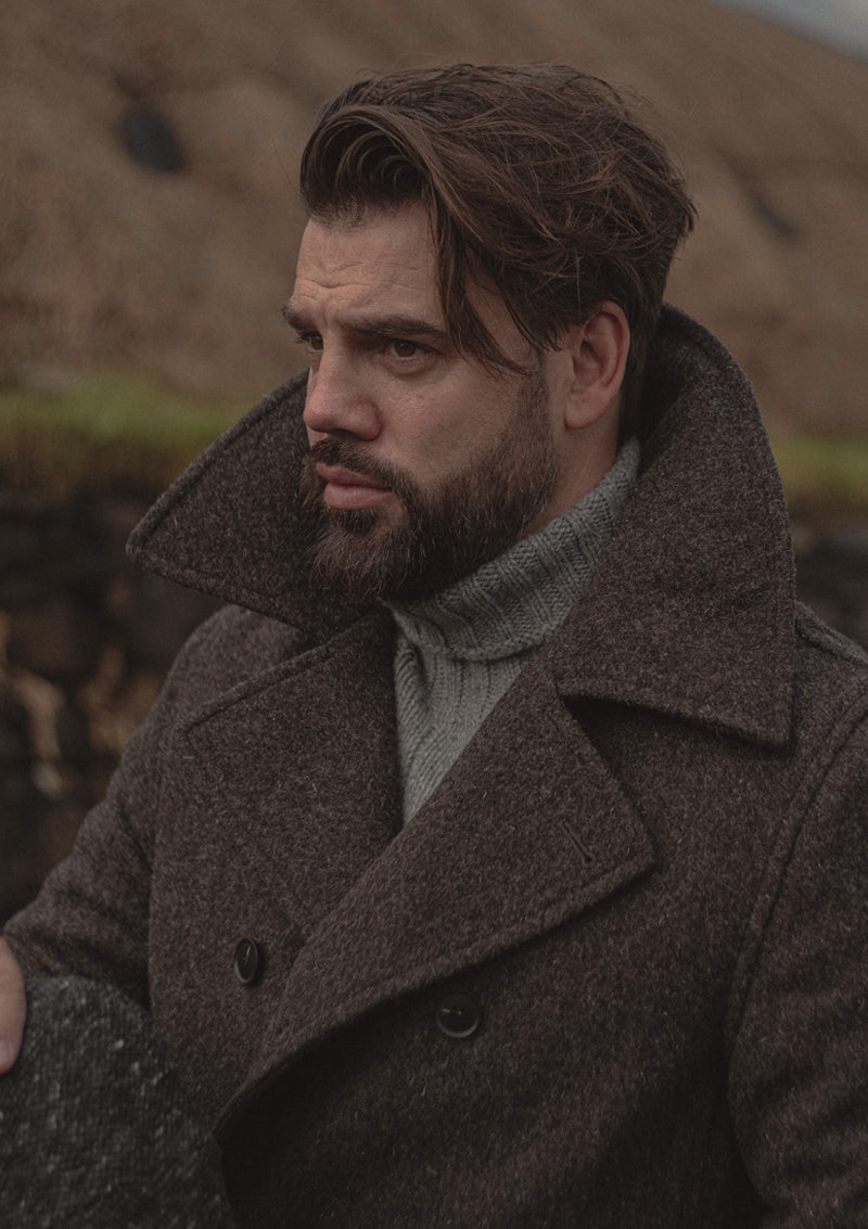 Storm-Collar Pure Wool Pea Coat - Ashmore Flint