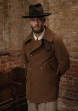 Storm-Collar Pure Wool Pea Coat - Tawny Rust