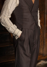 Emile Merino Wool Clark Trouser (Without Belt Loops) - Tailor's Walnut Pinstripe