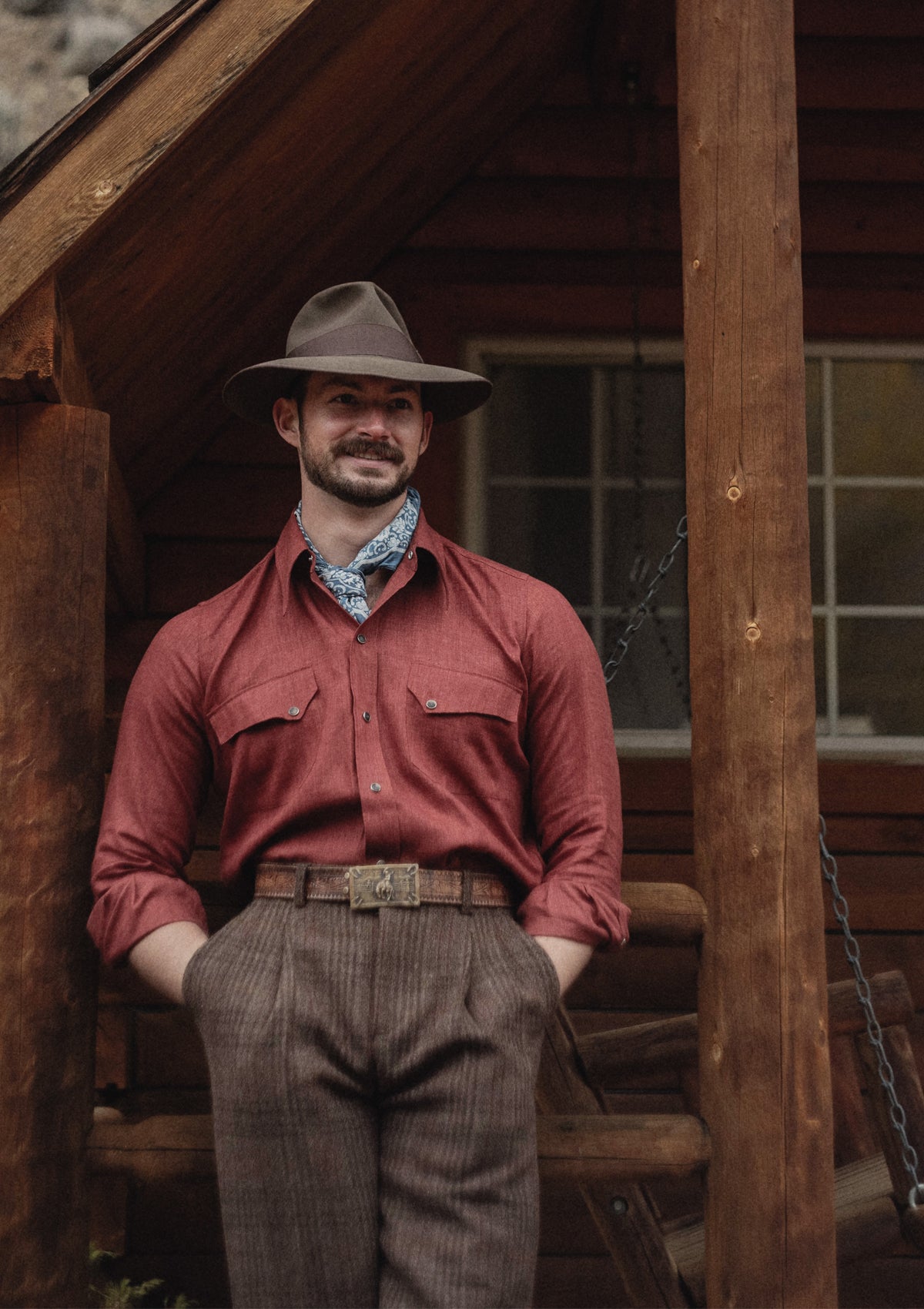 Early Western Shirt - Rust Red Lightweight Linen