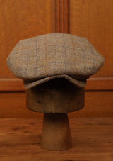 Regency 50 Pence Cap - Rust & Navy Windowpane Harris Tweed