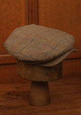 Regency 50 Pence Cap - Rust & Navy Windowpane Harris Tweed