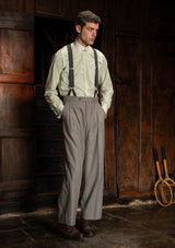 Grandad Collar Cotton Shirt - Green Stripe