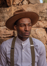 Grandad Collar Cotton Shirt - Brown Pinstripe