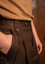 Gene Pure Linen Shorts - Tobacco Herringbone