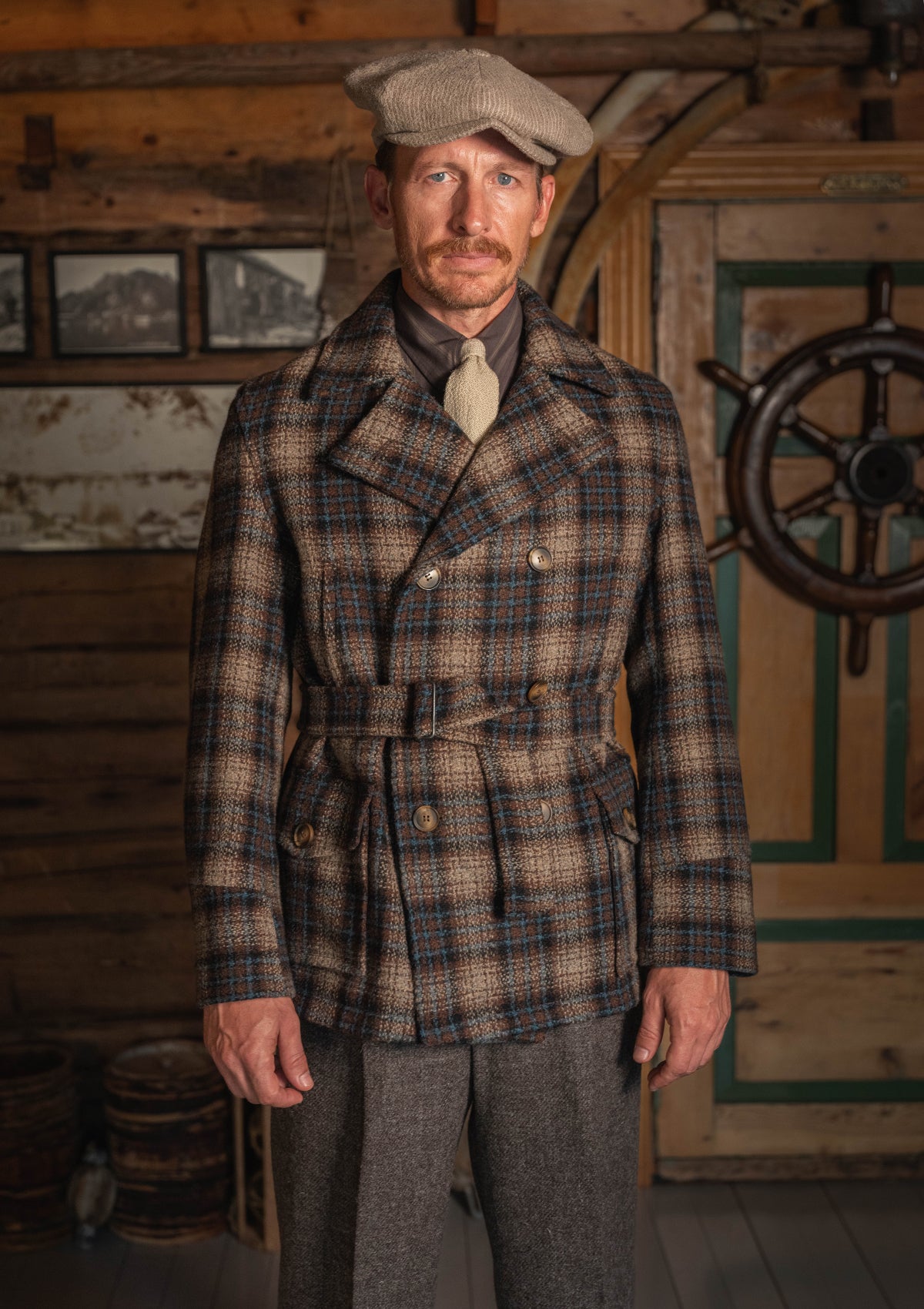 Pure Wool Pea Coat - Tideworn Check