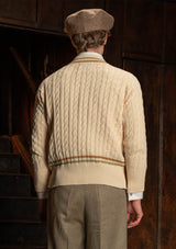 Cable Knit V-Neck Sweater - Tan Stripe