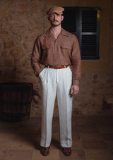 Long Sleeve Linen Board Shirt - Brown