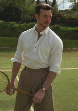 Denim Half Button Long Sleeve Workwear Shirt - White