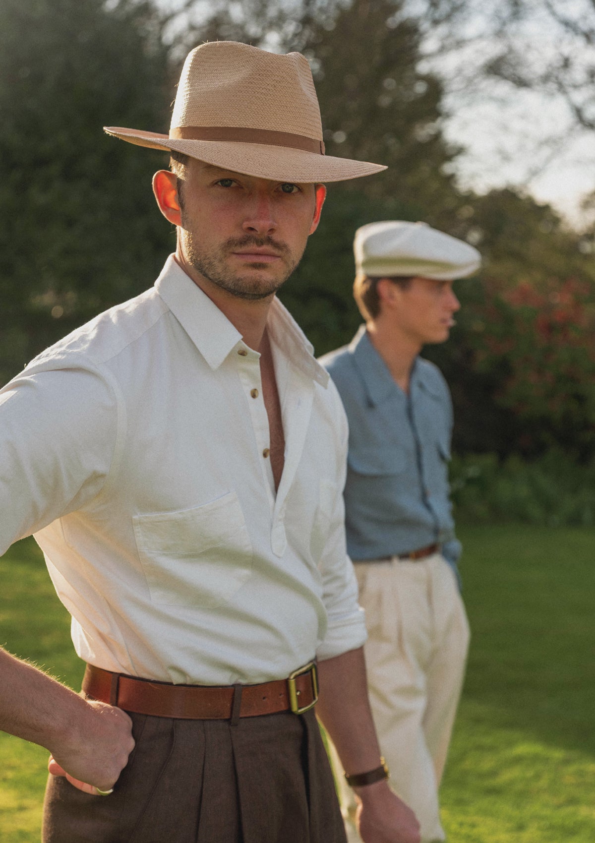 Long Sleeve Linen Camp Collar Board Shirt - Blue