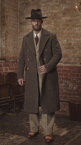Bawden Double Breasted Pure Wool Overcoat - Faded Brown Barleycorn