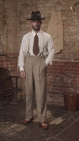 Brockman Harris Tweed Clark Trouser - Light Grey & Cinnamon Check