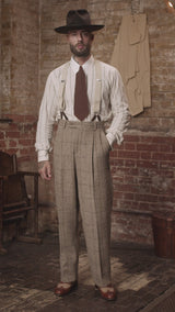 Spearpoint Japanese Cotton Shirt - Cream & Brown Pinstripe