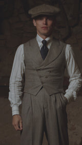 Emile Merino Wool Double Breasted Waistcoat - Dark Brown Prince of Wales