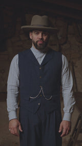 Coleman Waistcoat - Navy Fleck Hopsack