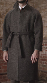 Horsley Raglan Pure Wool Belted Overcoat - Walnut & Stone Herringbone