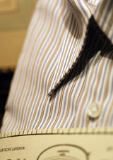 Semi Spearpoint Cotton Shirt with Double French Cuff - Blue & Brown Pinstripe
