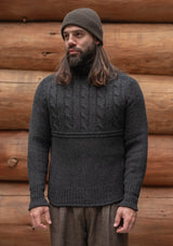 Clapperton Half Cable Knit Lambswool Sweater - Dark Grey