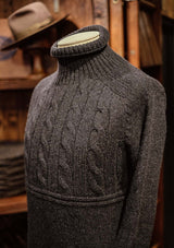 Clapperton Half Cable Knit Lambswool Sweater - Dark Grey