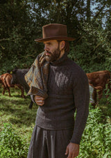 Clapperton Half Cable Knit Lambswool Sweater - Dark Grey