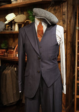 Brockman Waistcoat -  Navy Diamond Weave Wool