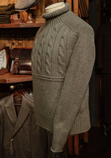 Clapperton Half Cable Knit Lambswool Sweater - Moss