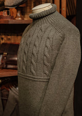 Clapperton Half Cable Knit Lambswool Sweater - Moss