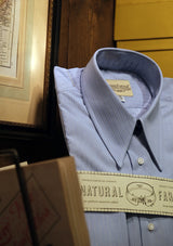 Spearpoint Cotton Shirt with Double French Cuff - Light Blue Pinstripe